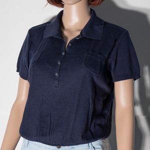 Vintage Brooks Brothers Short Sleeve Dark Navy Polo Style Collar Cropped Shirt.